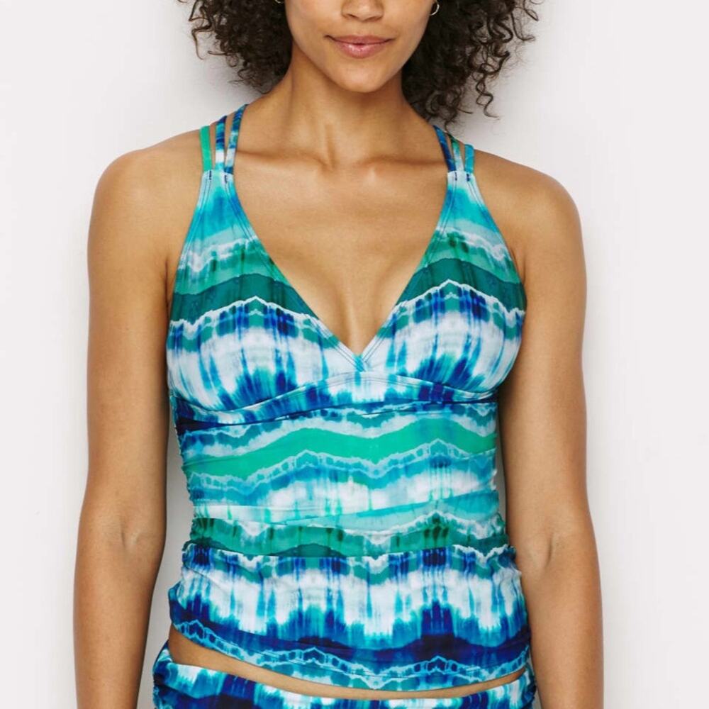 La Blanca Global Tie Dye Halter Tankini Top Size 4 Nwot $94